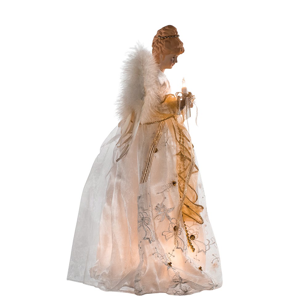 Kurt Adler 16-Inch UL 10-Light Ivory and Gold Angel Treetop